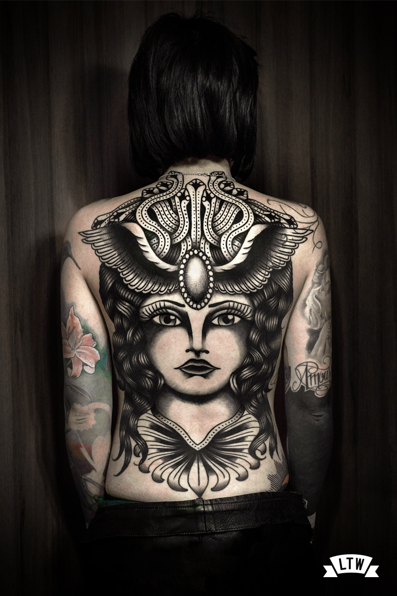 Back piece with a Medusa tattooed by Dennis