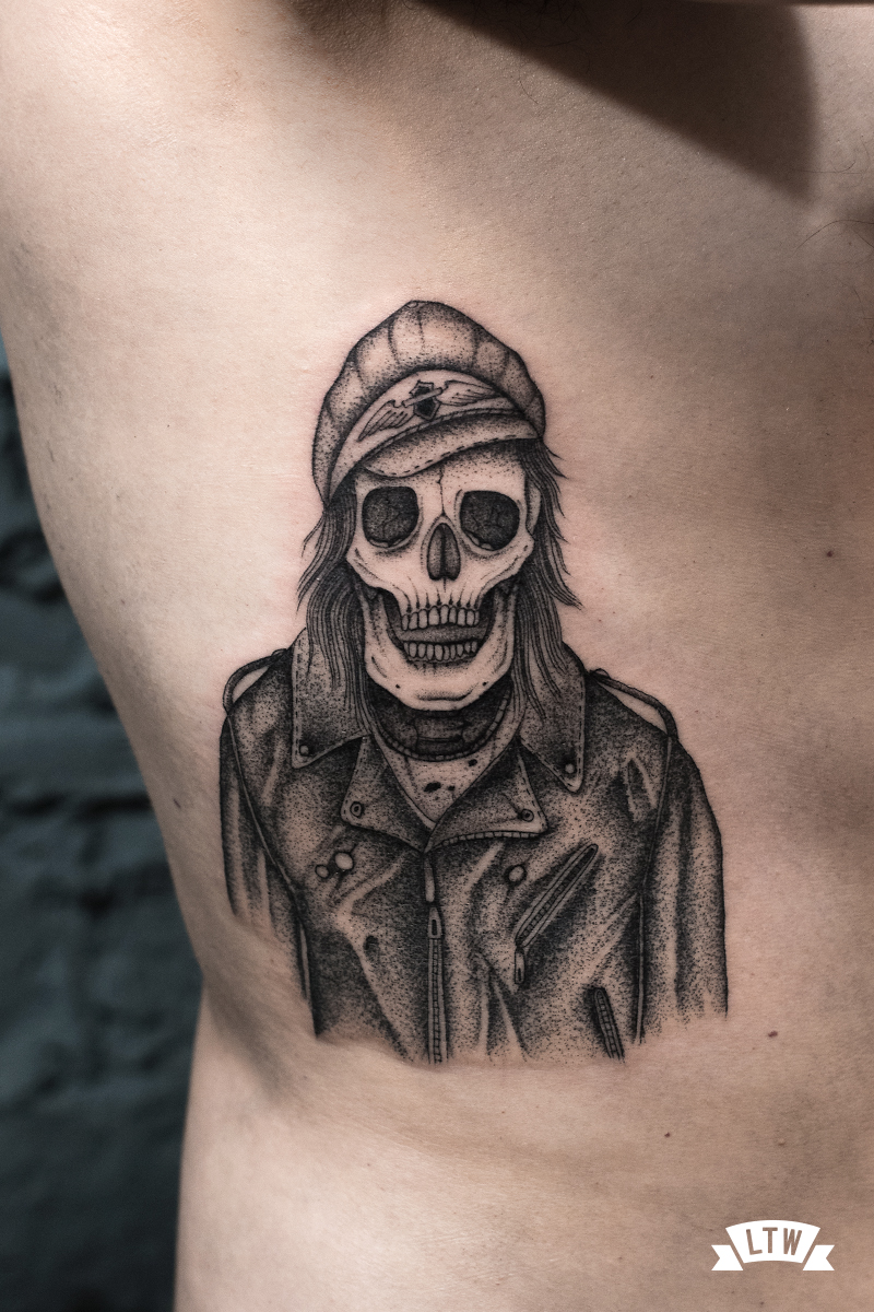 Dead biker tattooed by Dani Cobra