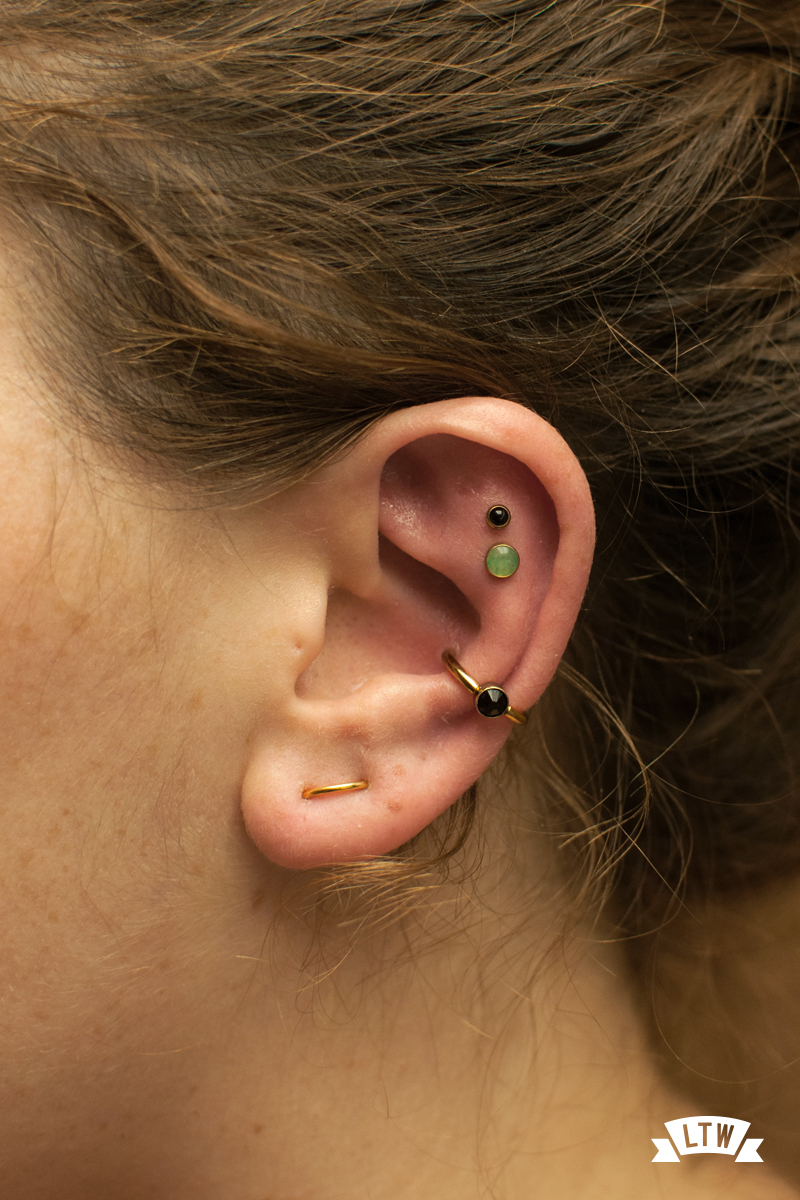 Orbital, conch and double Scapha with Biometal jewelry