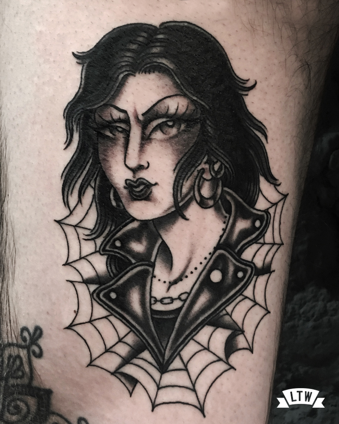 Black and white punk girl tattooed by Enol